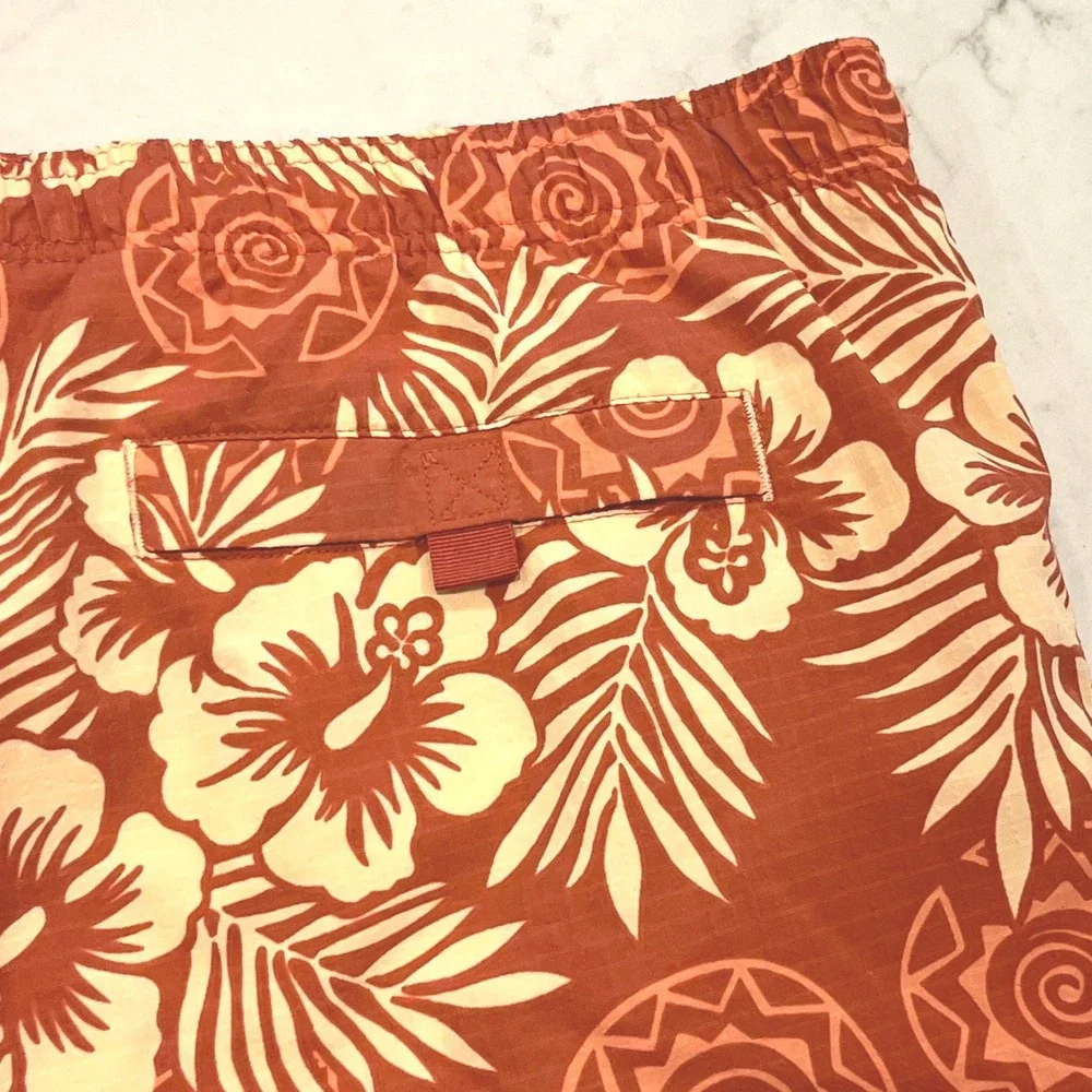 Tommy Bahama Swim Trunks Mens XL Orange Nylon Vtg Lined‎ Hibiscus Cargo Pocket